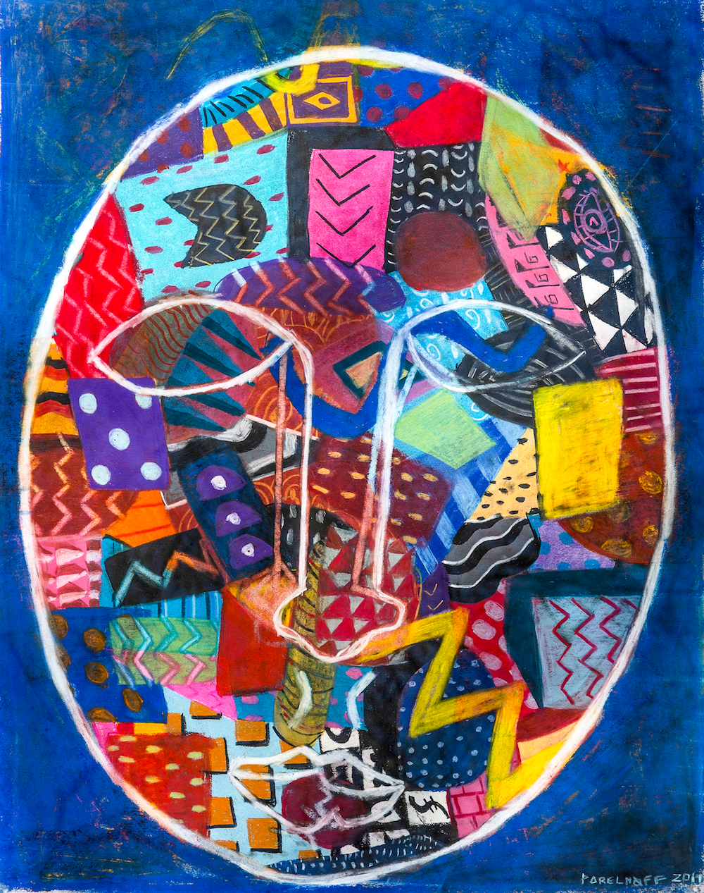 Mask-Collage #4 (2014)-38.5x48-Pastel-on-Musuem-Board-By-Joseph-Parelhoff