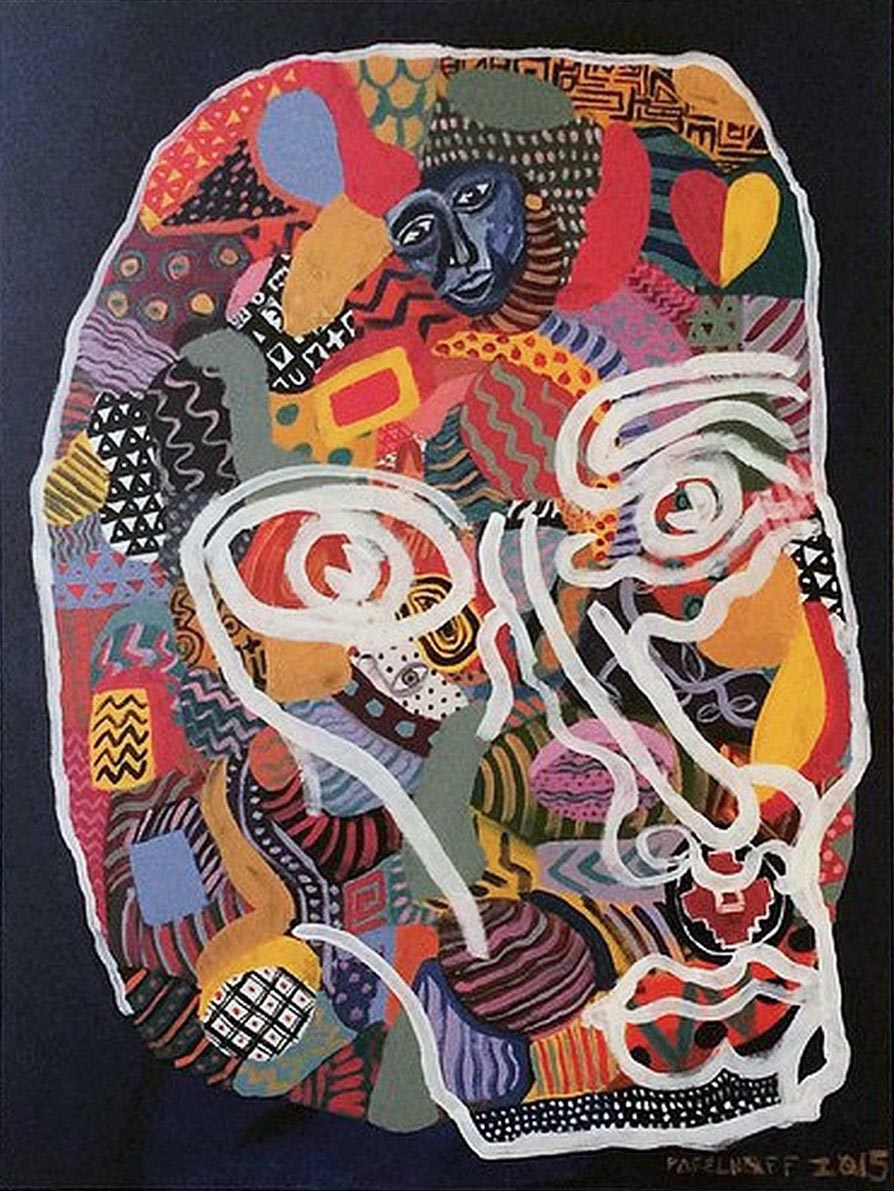Mask over Patterns #1 (2015)-48x36-Acrylic and Enamel on Canvas-By Joseph Parelhoff