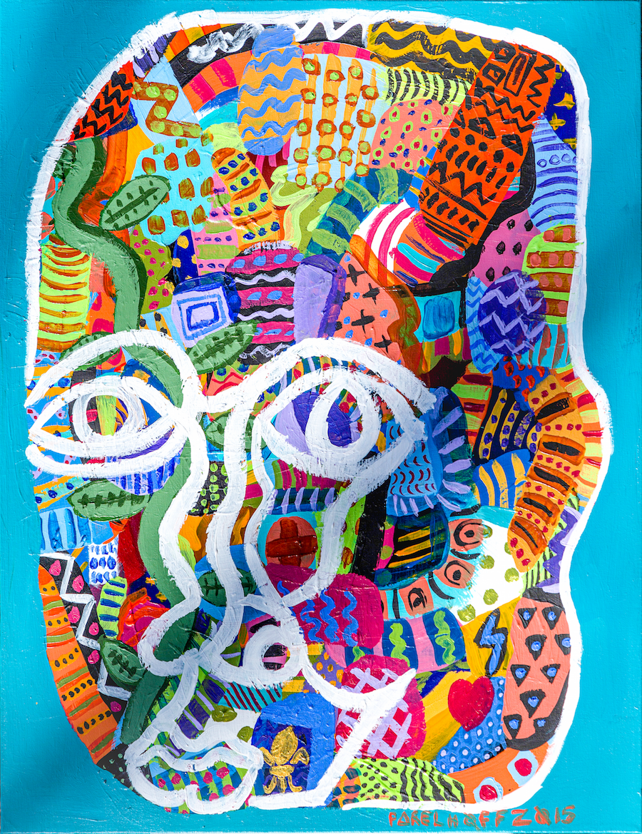 Mask over Patterns #2 (2015)-26x34-Acrylic and Enamel on Canvas-By Joseph Parelhoff