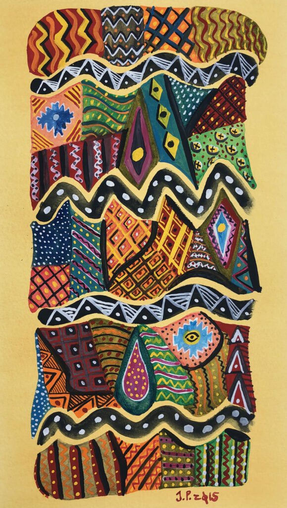 Pattern Composition over Yellow Ochre (2015)-14x17 Watercolors on Paper-By Joseph Parelhoff